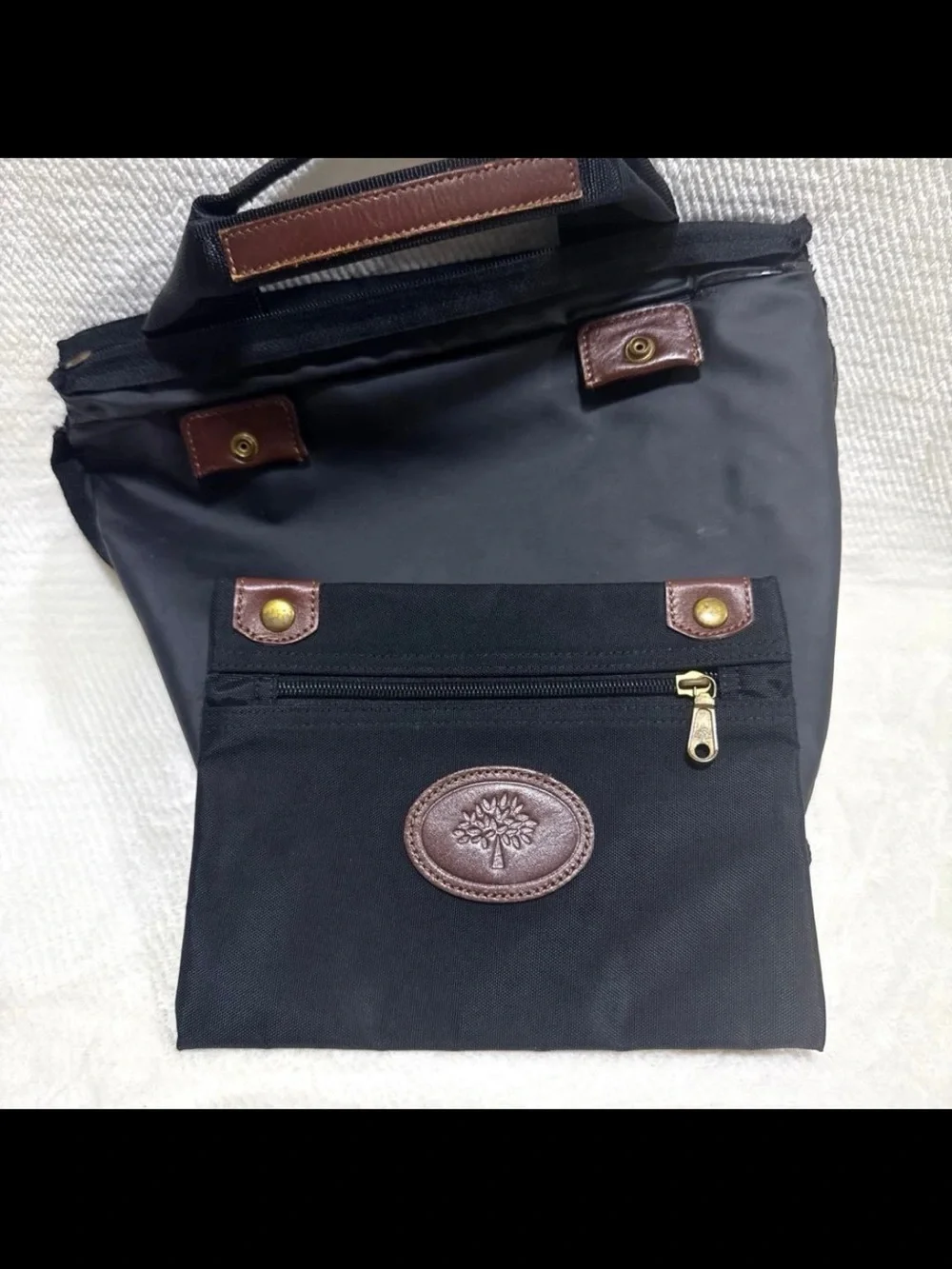 Mulberry Black Nylon Messenger with Brown Leather Patch